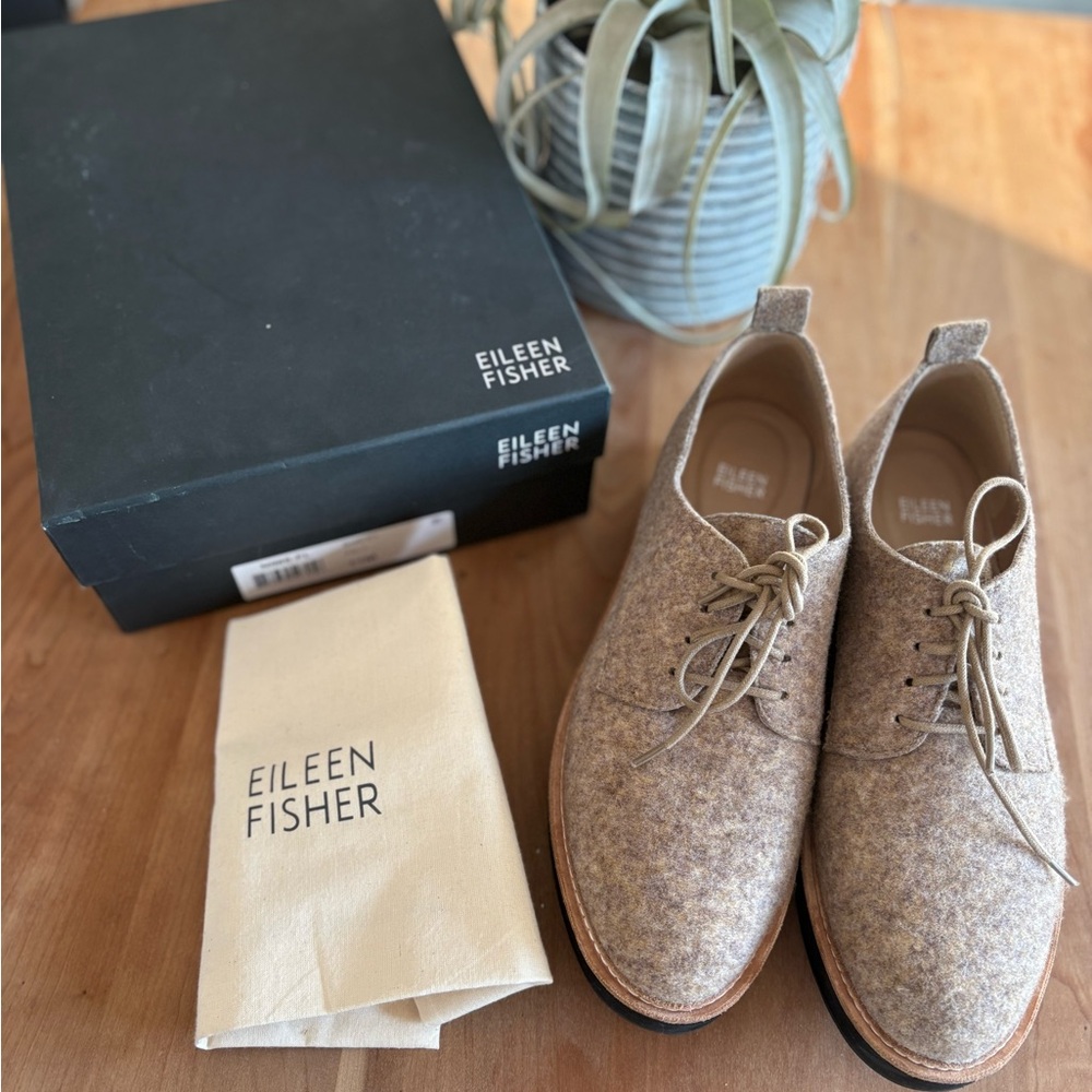 Eileen Fisher NIMS Felt Oatmeal Oxfords W11 • LIKE NIB • new dust bag included - Picture 16 of 17